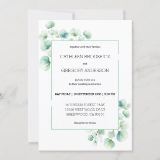 Soft Green Watercolor Eucalyptus Leaves Wedding Invitation