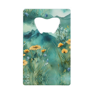 Soft Green watercolor landscape wildflowers