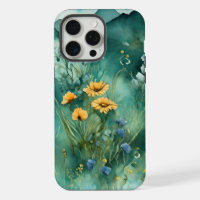 Soft Green watercolor landscape wildflowers