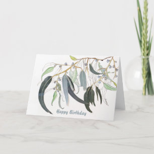 soft green watercolour gum leaf Birthday Card