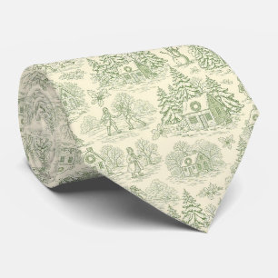 Soft Green Winter Village Toile Pattern Tie