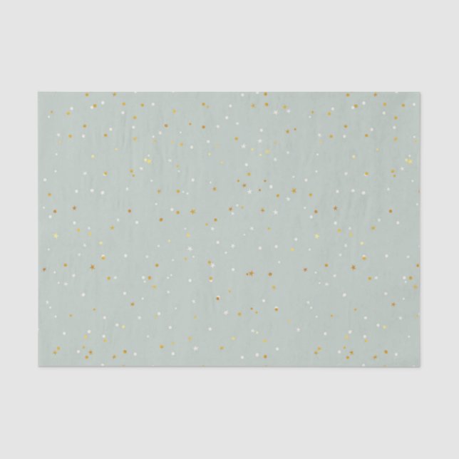 Soft Green With Christmas Gold & White Sparkles Tissue Paper (Front)