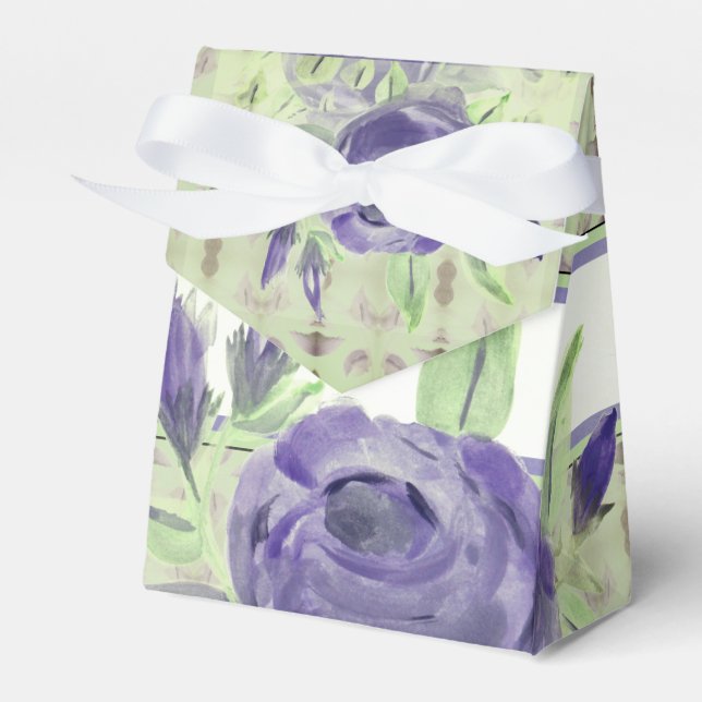 Soft Green With Purple Rose Pattern Favour Box (Front Side)