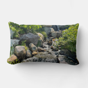Soft Green Woodland Serene zen waterfall nature Lumbar Cushion