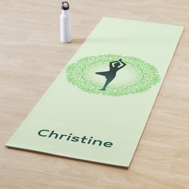 Soft Green Yoga Pose with Custom Name Yoga Mat (In Situ)