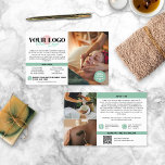 Soft Green Your Logo Photos QR Spa Salon Flyer<br><div class="desc">Marketing flyer for with soft green details for a spa, salon, massage therapist or more with your photos, logo, and QR code. Add your text, your services, a discount offer, contact info, address, opening hours, an about text, social media and more. Promotional spa flyer personalised with text, logo, photos, and...</div>