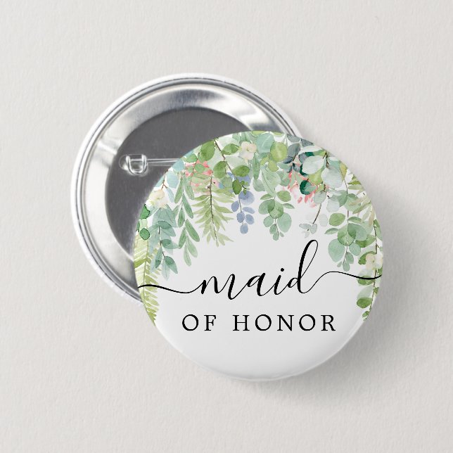 Soft Greenery Bridal Party Button - Maid (Front & Back)