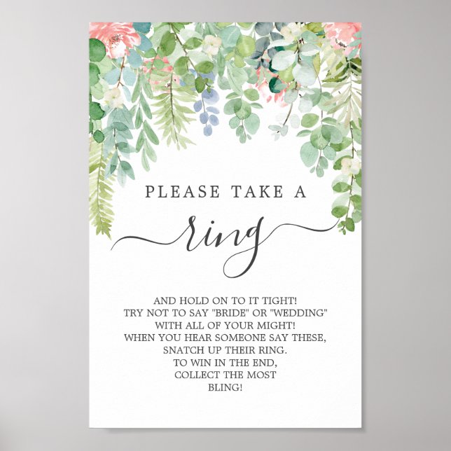 Soft Greenery Bridal Shower Ring Game Poster (Front)