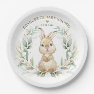 Soft Greenery Bunny Easter Rabbit Baby Shower Paper Plate