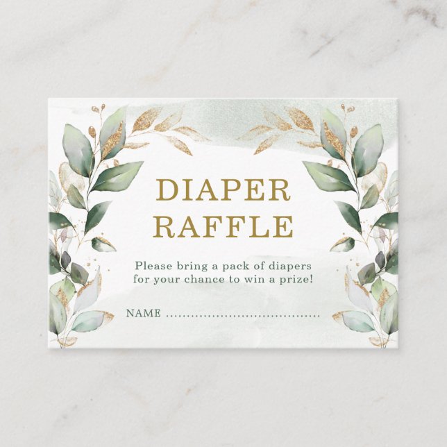Soft Greenery Gold Baby Shower Diaper Raffle Enclosure Card (Front)