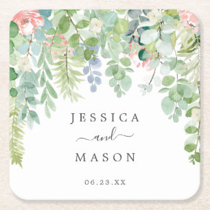Soft Greenery Wedding Coasters