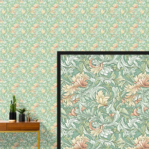 Soft Greens & Orange Art Nouveau  Wallpaper