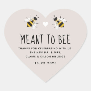 Soft Greige Meant to Bee Honey Wedding Favour Heart Sticker