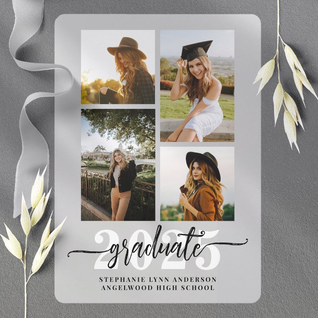 Soft Grey 4 Photo Collage Grad Announcement (Creator Uploaded)
