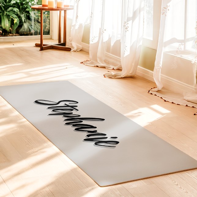 Soft Grey And Black Custom Name Simple Yoga Mat (Creator Uploaded)