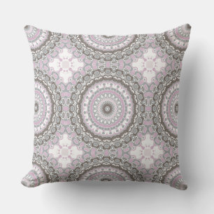 Soft Grey and Blush Pink Mandala Cushion