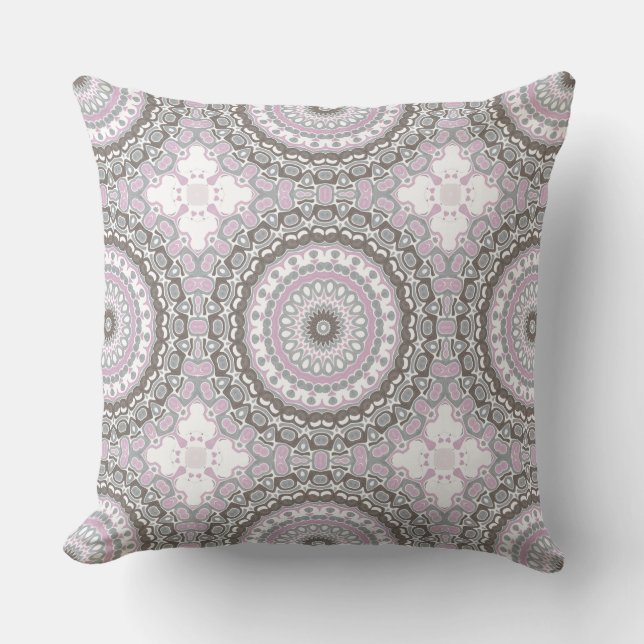 Soft Grey and Blush Pink Mandala Cushion (Front)