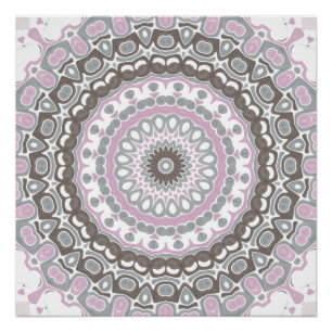 Soft Grey and Blush Pink Mandala Poster