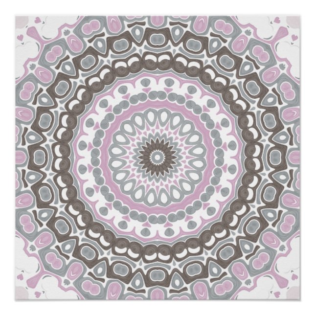 Soft Grey and Blush Pink Mandala Poster (Front)