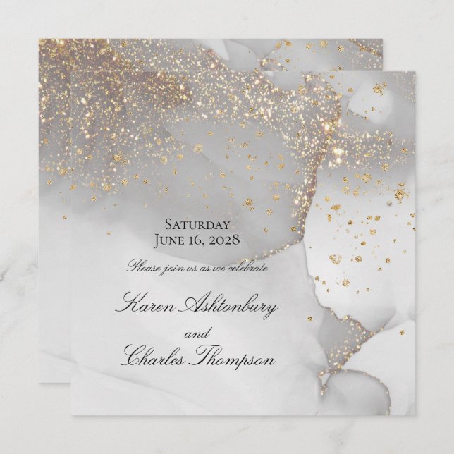 Soft Grey And Glittering Gold Modern Wedding Invitation (Front/Back)