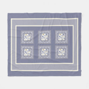 Soft grey and white floral leaves pattern fleece blanket
