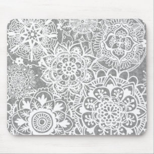Soft Grey and White Mandala Pattern Mouse Pad