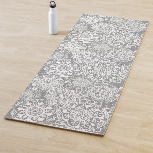 Soft Grey and White Mandala Pattern Yoga Mat