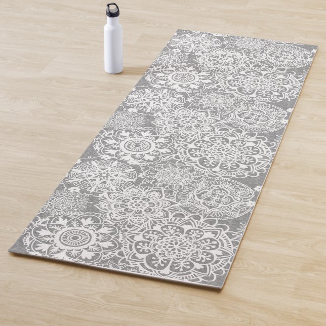 Soft Grey and White Mandala Pattern Yoga Mat (In Situ)