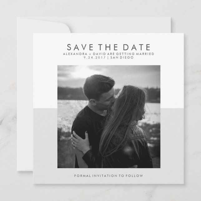 Soft Grey and White Minimal Save the Date | Photo (Front)