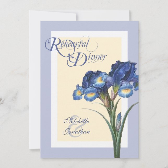 Soft Grey Blue Iris Rehearsal Dinner Invitations (Front)