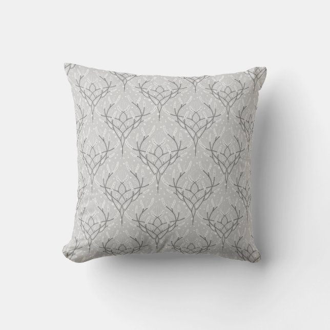 Soft Grey Botanical Vine Pattern Cushion (Front)