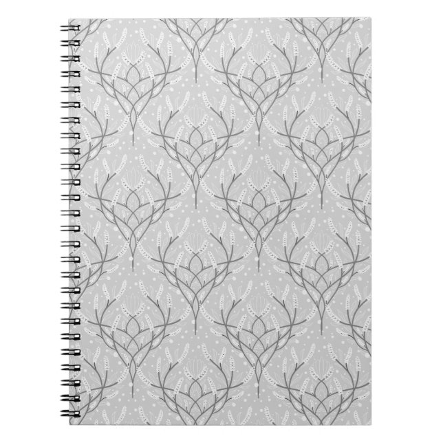 Soft Grey Botanical Vine Pattern Notebook (Front)