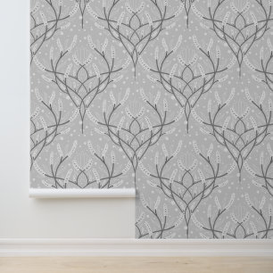 Soft Grey Botanical Vine Pattern Wallpaper