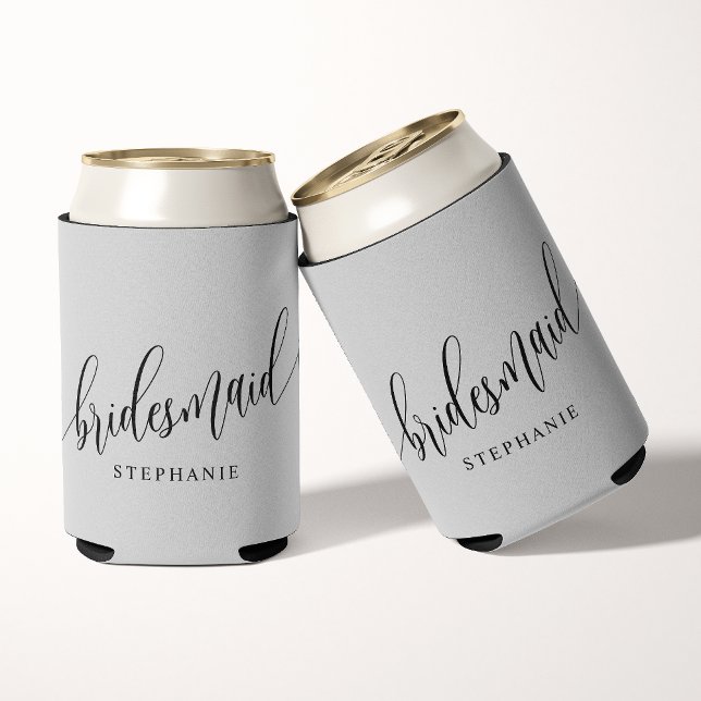 Soft Grey Bridesmaid Modern Script  Can Cooler (Creator Uploaded)