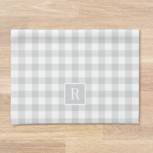 Soft Grey Buffalo Check Custom Initial Tea Towel