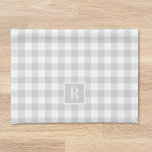 Soft Grey Buffalo Check Monogram Tea Towel<br><div class="desc">Custom-designed modern farmhouse style kitchen hand towel featuring family initial on light grey buffalo check pattern.</div>