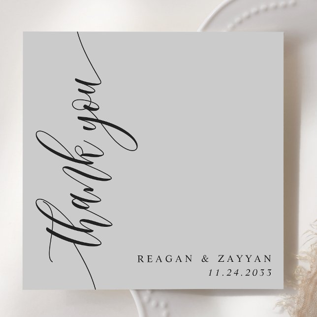 Soft Grey Calligraphy Script Wedding Thank You Card (Creator Uploaded)