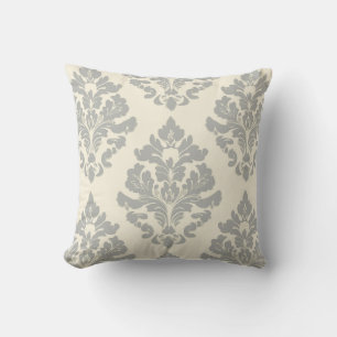 Soft Grey Damask on Cream Cushion