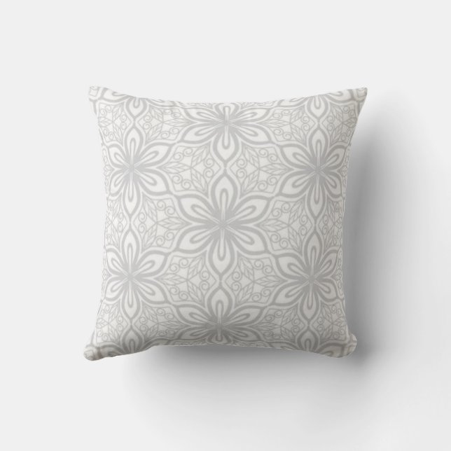 Soft Grey Floral Lattice Pattern Cushion (Back)