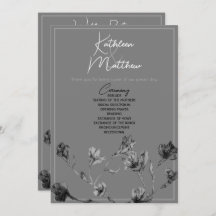 Soft Grey Floral Watercolor Wedding Program