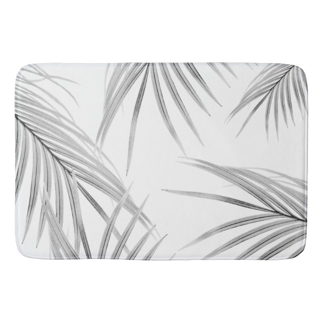 Soft Grey Palm Leaves Dream #1 #tropical #decor  Bath Mat (Front)