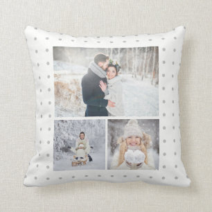 Soft Grey Polka Dots with Three Photo Grid Cushion
