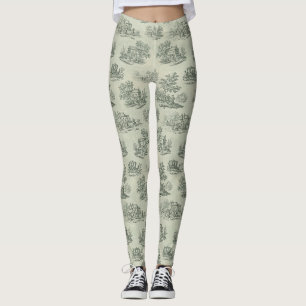 Soft Grey Rustic Farm Toile Countryside Leggings