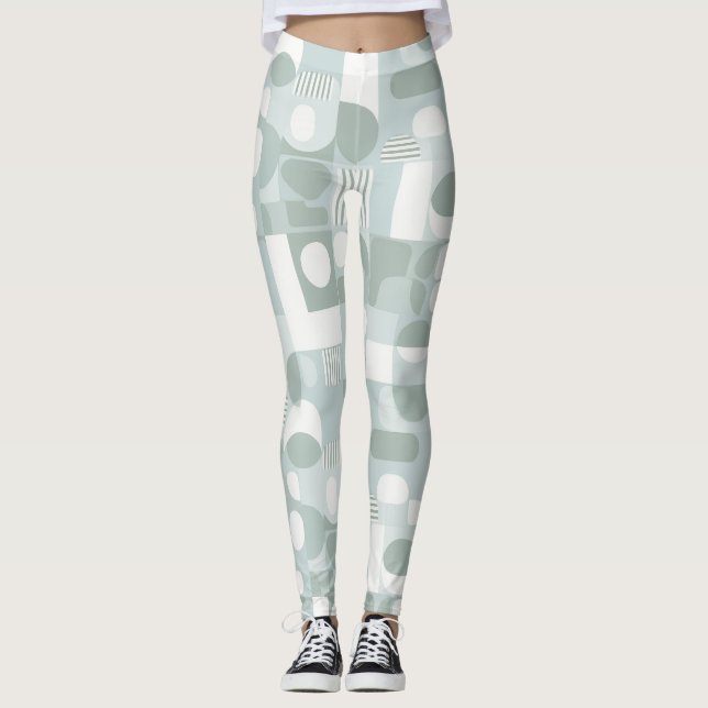 Soft Grey Sage Balance Abstract Pattern Leggings (Front)