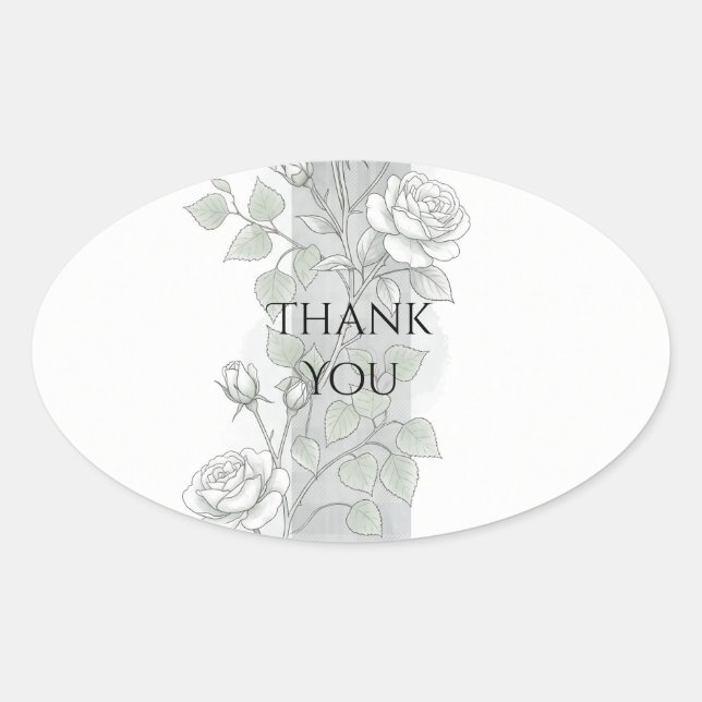 Soft Grey Tartan Rose Thank You Sticker (Front)