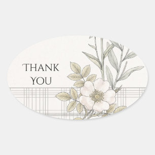 Soft Grey Tartan Rose Wedding Thank You Sticker