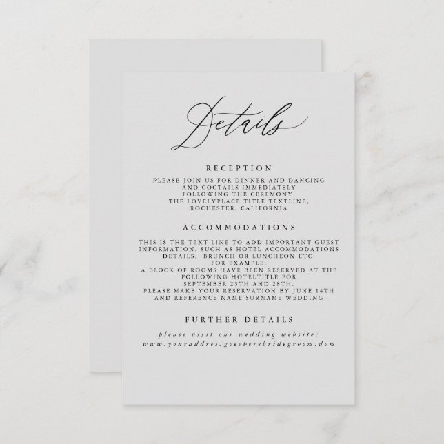 Soft Grey Wedding Information Enclosure Card (Front/Back)