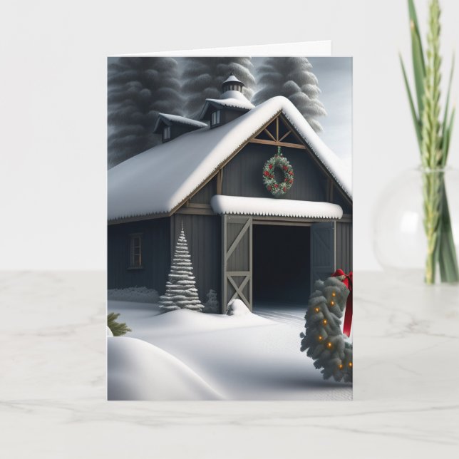 Soft Grey Winter Barn Christmas Card (Front)