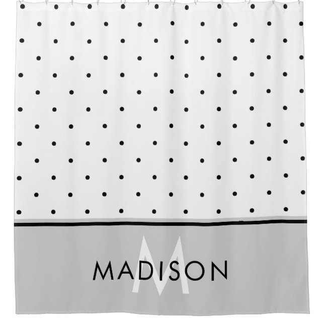 Soft Grey with Black and White Polka Dots Shower Curtain (Front)