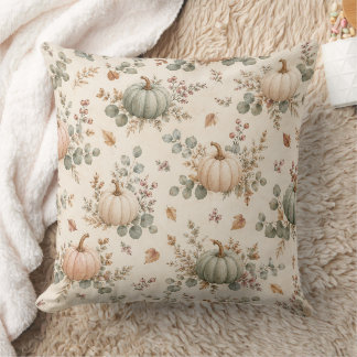 Soft Harvest Pastel Pumpkin & Eucalyptus Pattern Cushion